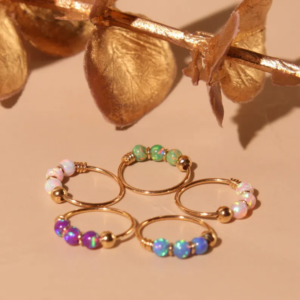 925/9K/14K Gold Opal Beads Nose Hoop Ring in 22G.